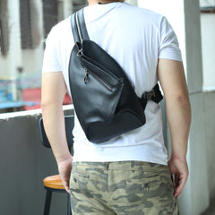 Badass Black Leather Backpack Men's Sling Bag Chest Bag One shoulder Backpack Sling Bag For Men - iwalletsmen