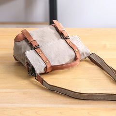 Canvas Leather Mens Womens Small Side Bag Green Courier Bag Messenger Bag for Men - iwalletsmen