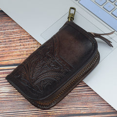 Vintage Embossed Brown Leather Men's Key Wallet Black Key Case Car Car Key Holder For Men - iwalletsmen