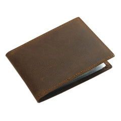 Cool Dark Brown Leather Mens Small Bifold Wallet billfold Wallet License Wallet for Men - iwalletsmen