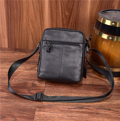 Black Leather Mens Tablet Messenger Bag Small Side Bag Black Shoulder Bag For Men - iwalletsmen