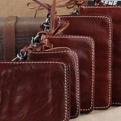 Handmade Leather Mens Long Chain Biker Wallet Cool Leather Wallet Slim Wallets for Men