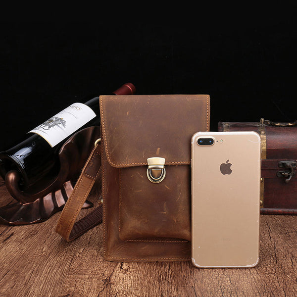 Brown Leather Small Belt Pouch Belt Bag Small Shoulder Bag Side Bag For Men - iwalletsmen