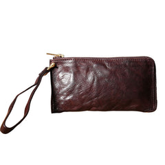 Handmade Genuine Leather Mens Cool Biker Chain Wallet Long Leather Wallet Slim Clutch Wristlet Wallet for Men