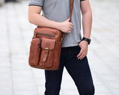 Genuine Leather Mens Cool Shoulder Bag Messenger Bag Chest Bag Bike Bag Cycling Bag for men