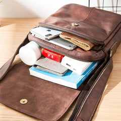 Casual Leather Mens 8 inches Vertical Side Bag Brown Messenger Bags Postman Bag for Men - iwalletsmen
