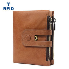 RFID Brown Leather Men's Double Zipper Small Wallet Black billfold Wallet For Men - iwalletsmen