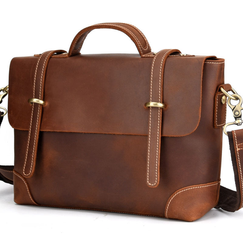 Leather Mens 13inch Laptop Bag Briefcase Work Handbag Business Bag for Men - iwalletsmen
