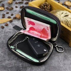 Cool Black Leather Men's Key Wallet Zipper Car Key Holder Card Wallet For Men - iwalletsmen