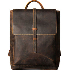 Genuine Leather Mens Cool Backpack Sling Bag Large Brown Travel Bag Hiking Bag for men