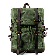 Cool Waxed Canvas Leather Mens Black 15.6‘’ Large Hiking Backpack Green Travel Backpack for Men - iwalletsmen