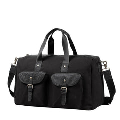 Black Fashion Canvas Mens Casual Large Travel Bag Shoulder Weekender Bag Duffle Bag For Men - iwalletsmen