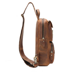 Brown Leather Men's Sling Bag Brown Sling Pack Chest Bags One Shoulder Backpack For Men - iwalletsmen
