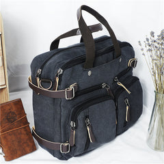 Cool Canvas Leather Mens Business Black Briefcase Khaki Laptop Shoulder Bag Handbag for Men - iwalletsmen