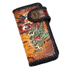 Handmade Leather Buddha&Demon Mens Chain Biker Wallet Cool Leather Wallet With Chain Wallets for Men