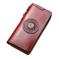 Handmade Leather Mens Chain Biker Wallet Tibetan Cool Leather Wallet Long Phone Wallets for Men