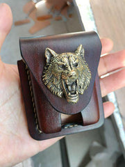 Handmade Coffee Wolf Leather Mens Armor Zippo Lighter Case Zippo Lighter Holder with Belt Loop for Men - iwalletsmen