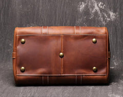 Casual Brown Leather Men's Small Overnight Bag Travel Bag Luggage Brown Weekender Bag For Men - iwalletsmen