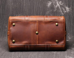 Casual Brown Leather Men's Small Overnight Bag Travel Bag Luggage Brown Weekender Bag For Men - iwalletsmen
