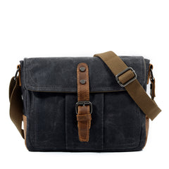 Cool Waxed Canvas Leather Mens Casual Green Gray Motorcycle Side Bag Messenger Bag Backpack For Men - iwalletsmen
