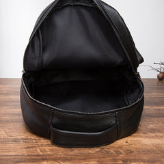 Black Mens Leather College Backpack Laptop Backpack Black Travel Backpack for Men - iwalletsmen