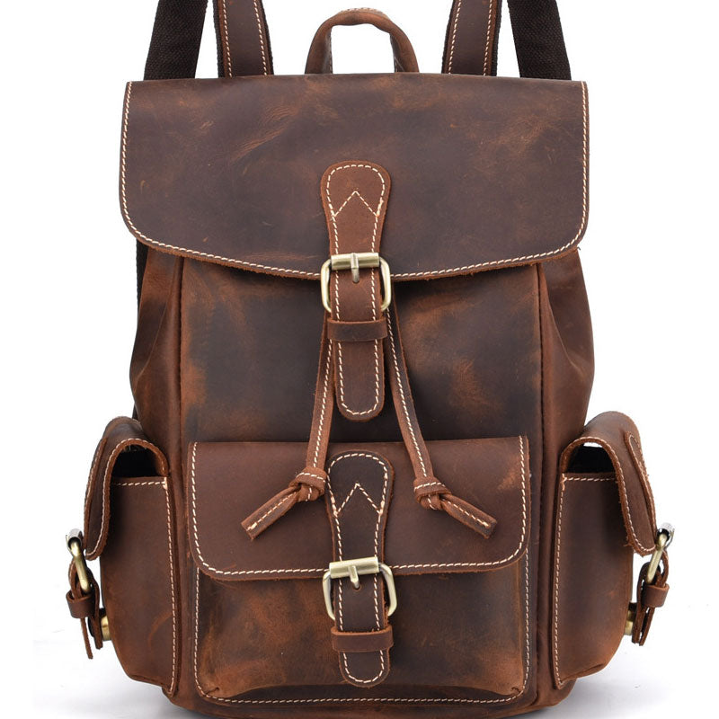 Vintage Leather Brown Mens Backpack School Backpack Travel Backpack Bags for Men - iwalletsmen