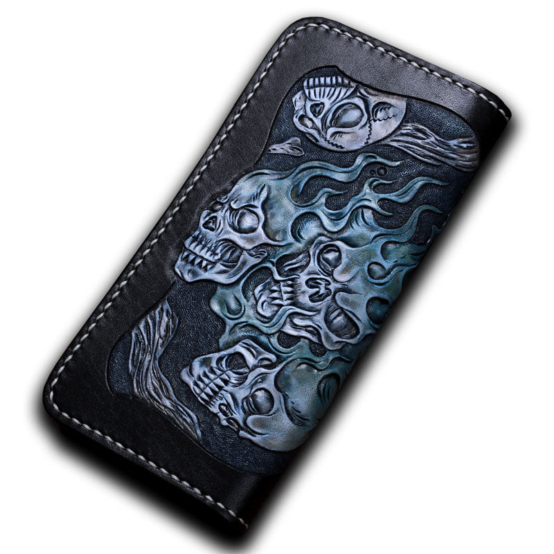 Unik Tri-fold Biker's wallet with hand painted skulls and chain – Sur Tan  Mfg. Co.