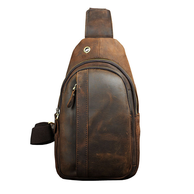 Cool Brown Mens Leather Chest Bags Sling Bag One Shoulder Backpack For Men - iwalletsmen