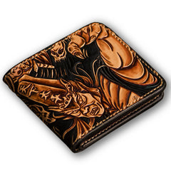 Handmade Leather Chinese Black&White Tooled Mens billfold Wallet Cool Leather Wallet Slim Wallet for Men