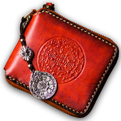 Handmade Leather Tibetan Tooled Mens billfold Wallet Cool Chain Wallet Biker Wallet for Men