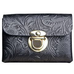 Handmade Leather Floral Mens Cool billfold Wallet Card Holder Small Card Slim Wallets for Men