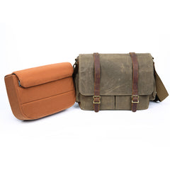Canvas Leather Mens Waterproof 14'' Green CANON CAMERA Khaki Messenger Bag NIKON CAMERA Side BAG Gray DSLR CAMERA BAG - iwalletsmen
