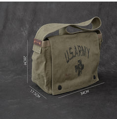 Canvas Leather Mens Large Brown Side Bag 14'' Army Green Messenger Bag Postman Bag For Men - iwalletsmen