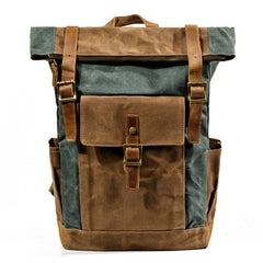 Cool Waxed Canvas Mens Waterproof Green Travel Backpack 15'' Gray Computer Backpack Hiking Backpack for Men - iwalletsmen