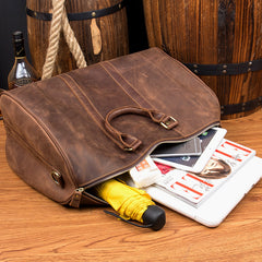 Cool Brown Leather 16 inches Black Shoulder Weekender Bag Travel Bags Duffle luggage Bag for Men - iwalletsmen