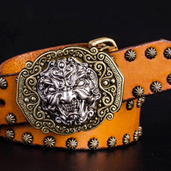 Handmade Genuine Leather Punk Rock Chinese Monster Mens Cool Men Biker Trucker Leather Belt