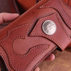 Handmade Genuine Leather Mens Cool Biker Chain Wallet Long Leather Wallet Clutch Wristlet Wallet for Men
