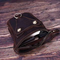 Black LEATHER MENS Belt Pouch Ox Mini Messenger Bag Belt Holster Waist Bag For Men - iwalletsmen