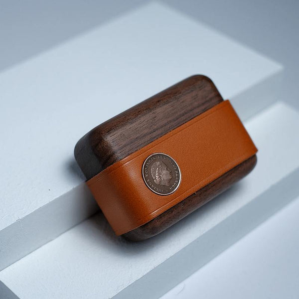 Handmade Tan Leather Wood AirPods Pro Case Custom Leather AirPods Pro Case Airpod Case Cover - iwalletsmen