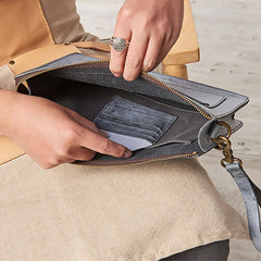 Cool Leather Large Mens Wristlet Bag Vintage Clutch Zipper Bag for Men - iwalletsmen