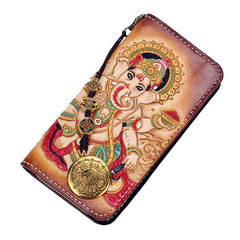 Handmade Leather Ganesha Mens Chain Biker Wallet Cool Leather Wallet With Chain Wallets for Men