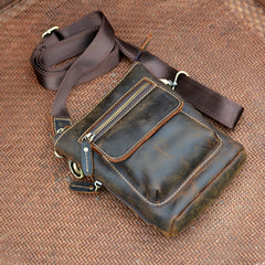 Vintage Brown Leather Men's Small Side Bag Belt Pouch Belt Bag Small Messenger Bag For Men - iwalletsmen