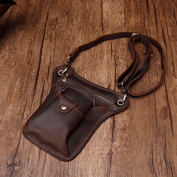 Cool Leather Small Side Bag Messenger Bag Waist Bag Small Shoulder Bag For Men - iwalletsmen