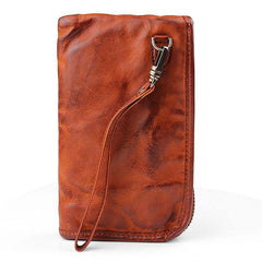 Cool Leather Mens Brown Long Chain Wallet Black Wristlet Wallet Black Clutch Wallet for Men - iwalletsmen