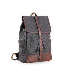 Gray Waxed Canvas Mens Large 15'' Laptop Backpack College Backpack Hiking Backpack for Men - iwalletsmen
