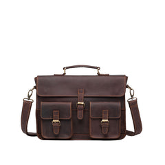 Cool Coffee Leather Mens Briefcase 14inch Laptop Bag Work Handbag Business Bag for Men - iwalletsmen