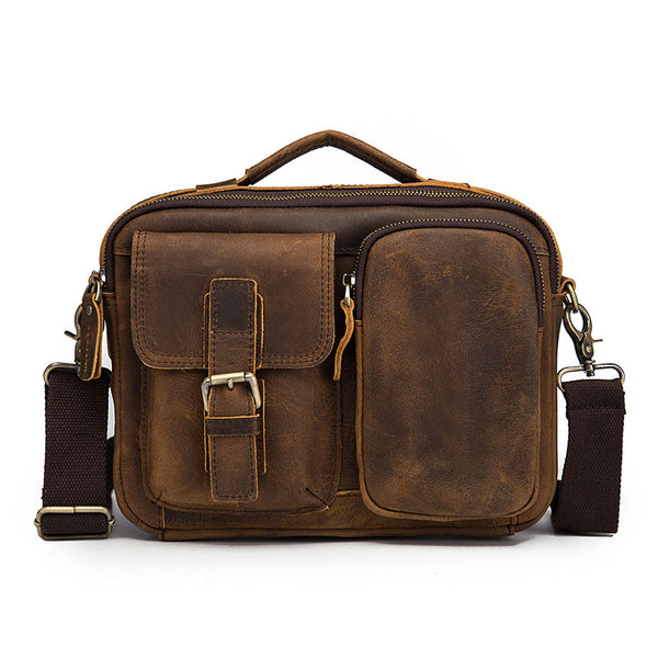 Vintage Brown Leather Small Messenger Bag Small Side Bag Shoulder Bag For Men - iwalletsmen
