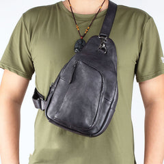 Cool Brown MENS LEATHER Sling Bag Chest Bag Coffee One Shoulder Backpack For Men - iwalletsmen