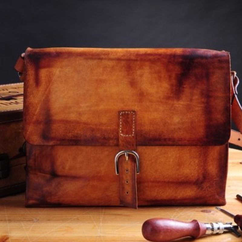 Handmade Vintage Brown Leather Mens Messenger Bag Shoulder Bag for Men - iwalletsmen