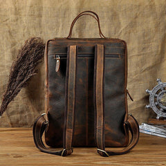 Casual Coffee Men's 15 inches Leather Laptop Backpack Computer Backpack School Backpacks For Men - iwalletsmen